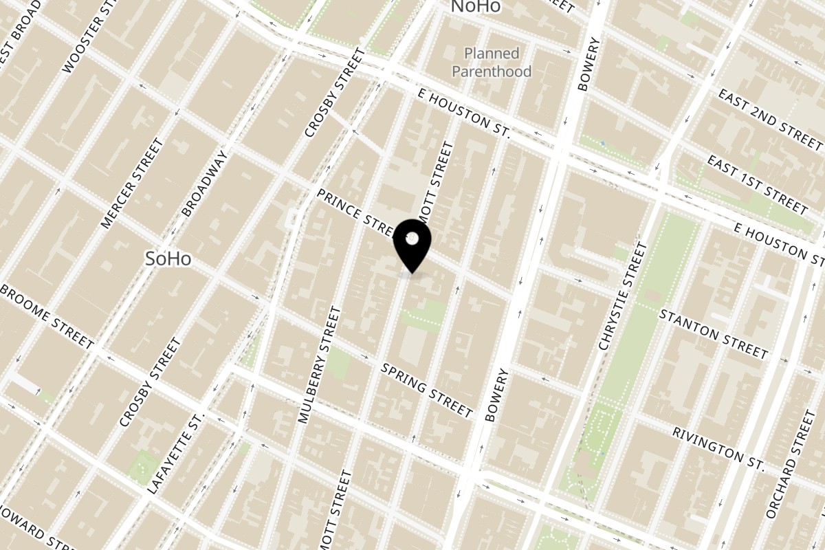 Map showing the location of Boni and Mott on 238 Mott St in New York